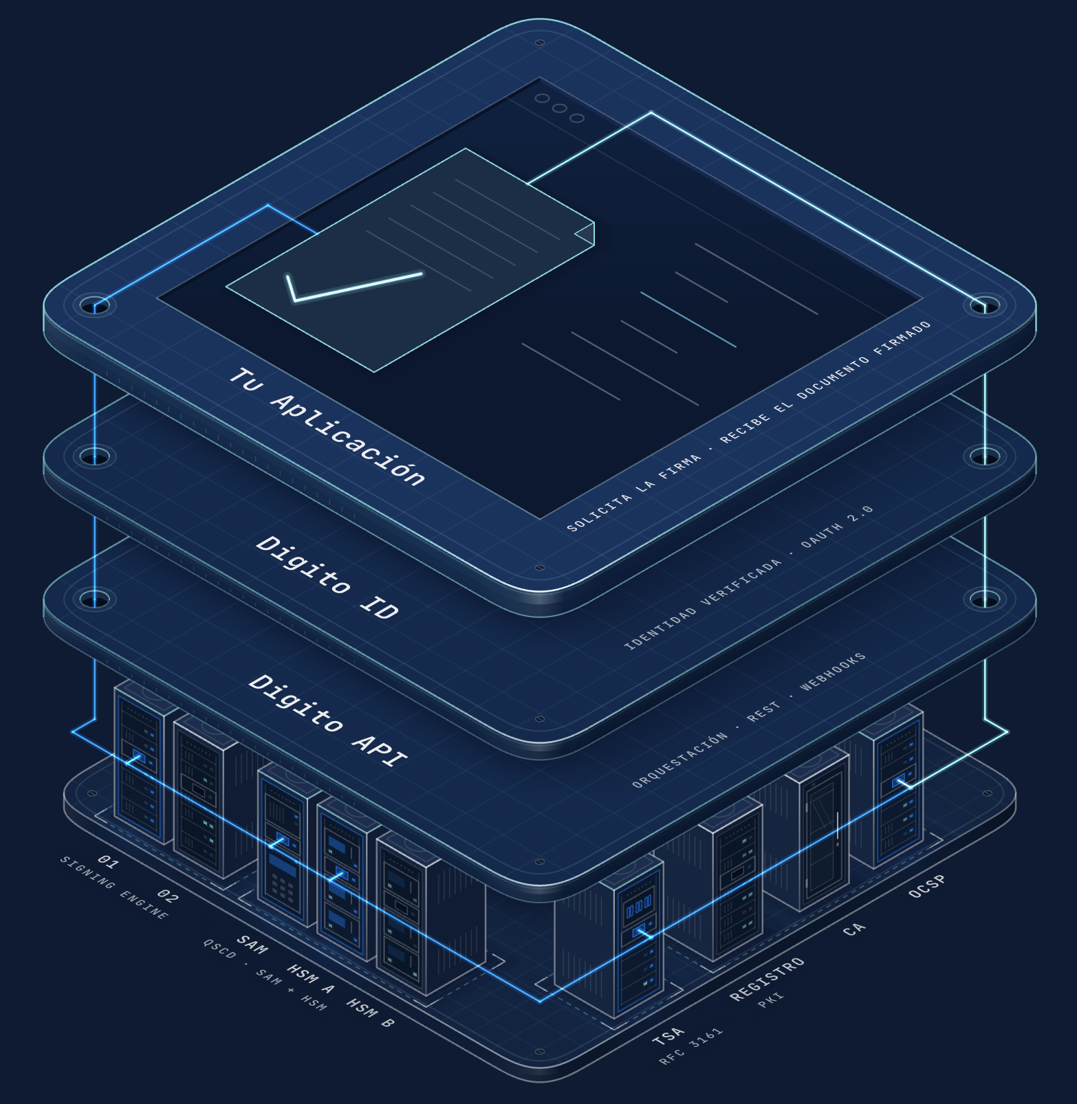 Tu aplicación conectada a Digito ID y Digito API para verificar identidades y firmar documentos.